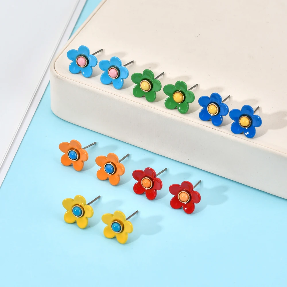 Новые модные серьги гвоздики с зеленым и желтым цветком для женщин украшения