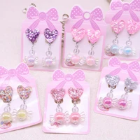no pierced bling heart acrylic small cute candy bowknot pendant clip on earrings for girls kids children birthday party gift