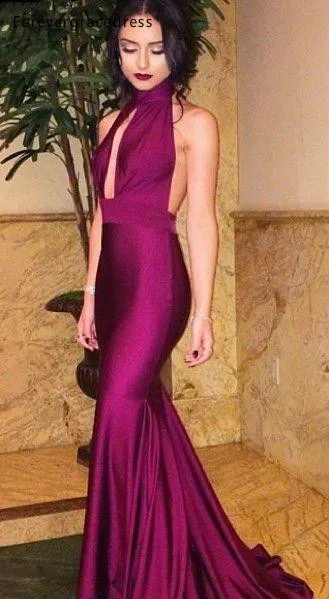 2019 Дешевое простое фиолетовое вечернее платье новейший воротник хомутиком без
