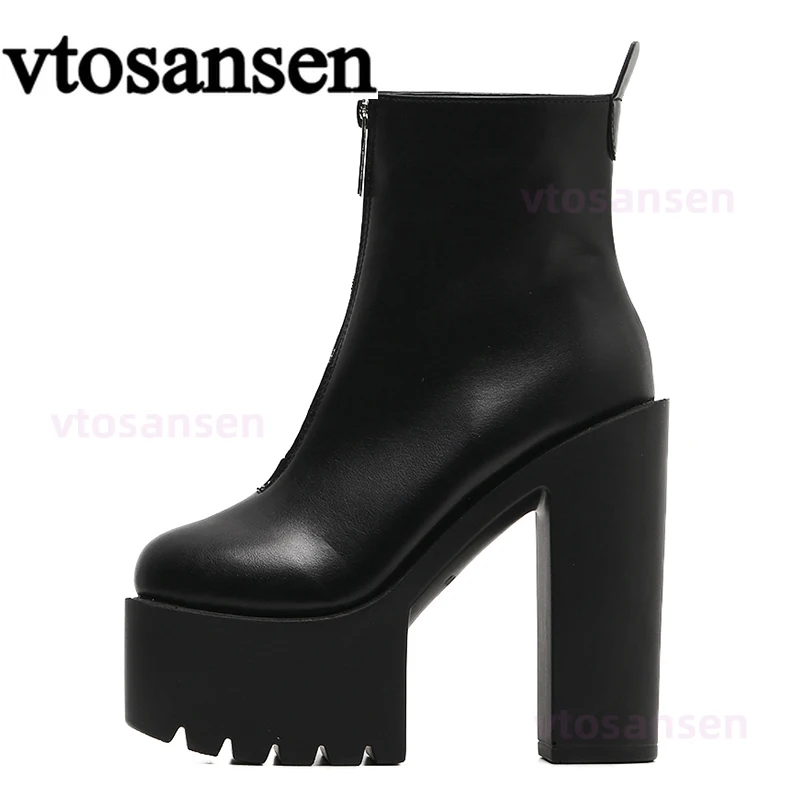 Beli Sepatu Bot Pergelangan Kaki Wanita Musim Gugur Mode 2021 Sepatu Hak Tinggi Wanita Hitam Kulit Hak Tinggi Platform Ultra Tinggi Ujung Bulat Sepatu Wanita Perempuan