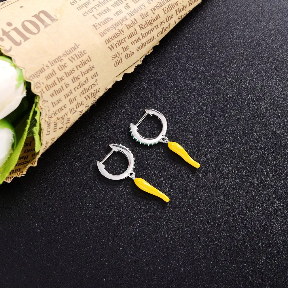 

Slovecabin 925 Sterling Silver Colorful Chili Pendant Drop Earring For Women Party Green Zircon CZ Dangle Plant Ohrring Jewelry