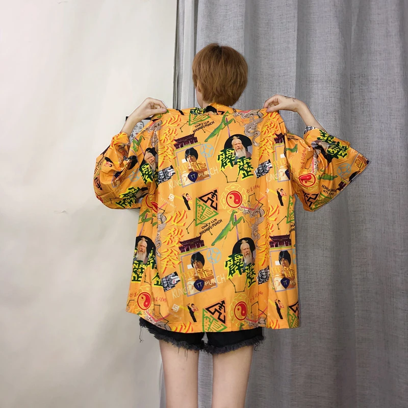 Халат желтый традиционные японские кимоно кардиган женское летнее в японском