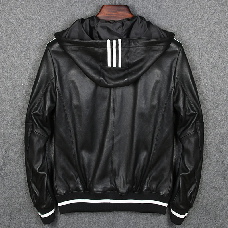 Nice Hodded Man's Sheepskin Coats Leather Jackets Personality Oversized Men's Real Jacket Streetwear XXXXXL A775 | Мужская