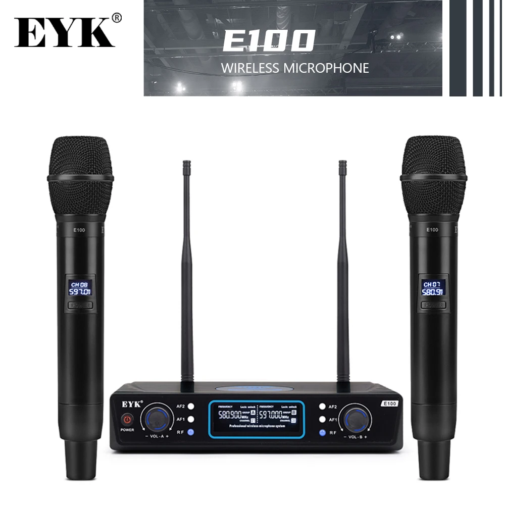 Беспроводная микрофонная система EYK E100 UHF с двойным ручным микрофоном 500 900 МГц на