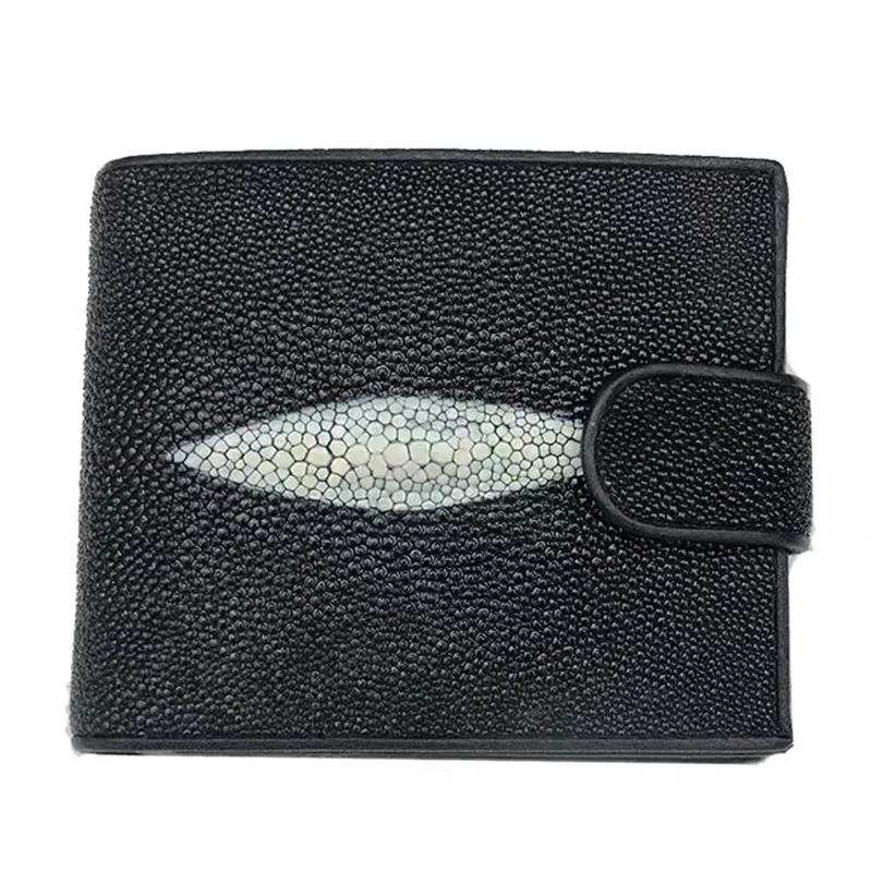 Authentic Real True Pearl Fish Skin Male Short Card Holders Genuine Leather Men Claasic Trifold Wallet Women Small Clutch Purse