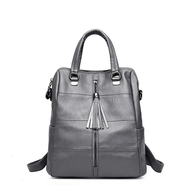 Gray 3 в 1 Sac a Dos Femme, женский рюкзак, кожаный, с кисточками, модный, для путешествий, Повседневный, съемный ремень, женская сумка на плечо, Mochila Feminina - Цвет: Gray