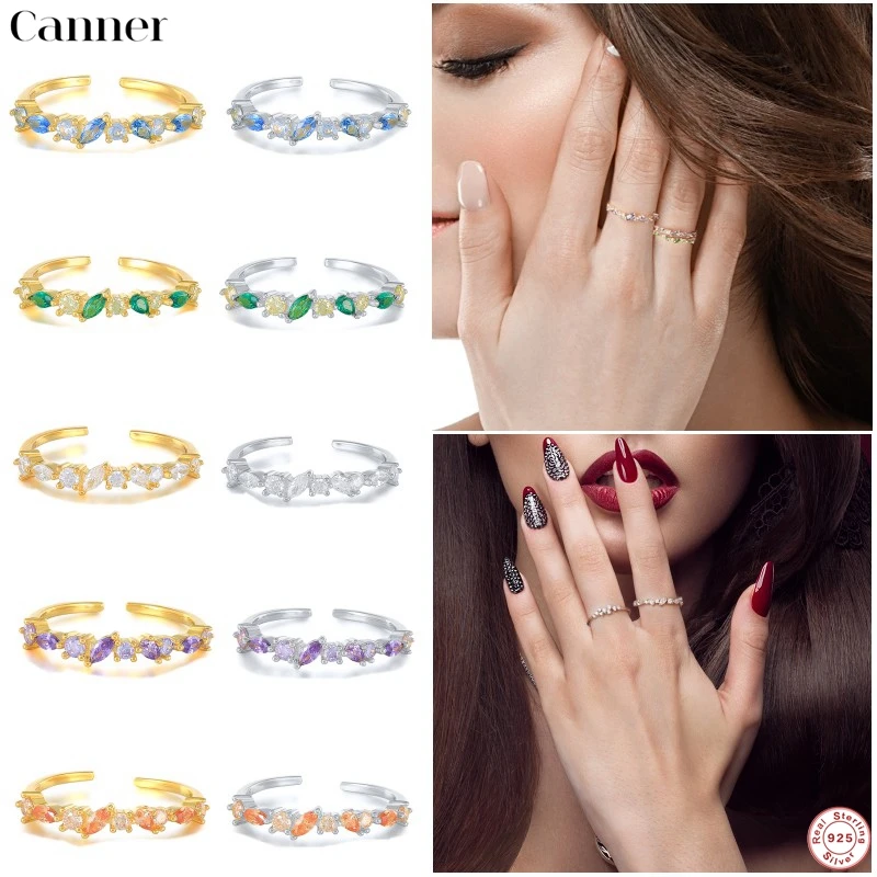 

Canner 5 Colors Handmade Creative 925 Sterling Silver Temperament Personality Trend Female Trendy Resizable Zircon Opening Rings