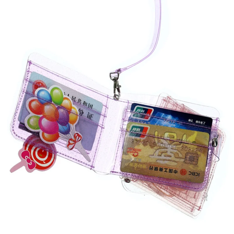 

1pc 10.7*9.5cm Transparent Neck Hanging Portable Card Bag for Young Girls Coin Purse Women PVC Makeup Lipstick Bag
