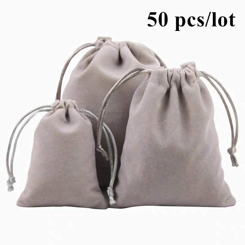 

50 Pcs/Lot Soft Fabric Velvet Drawstring Gift Bags for Wedding Party Various Size Jewelry Package Elegant Pouches