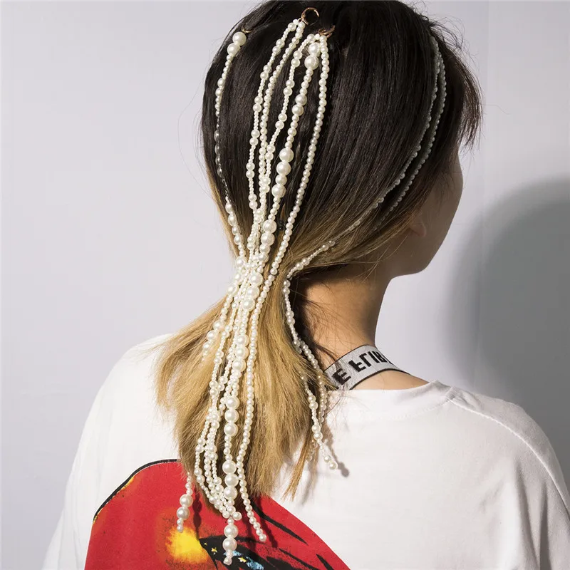 ZVZO Новая мода имитация жемчуга Hairband для женщин аксессуары для волос девушки длинный бахрома узел веревка массивные волосы советы подарки