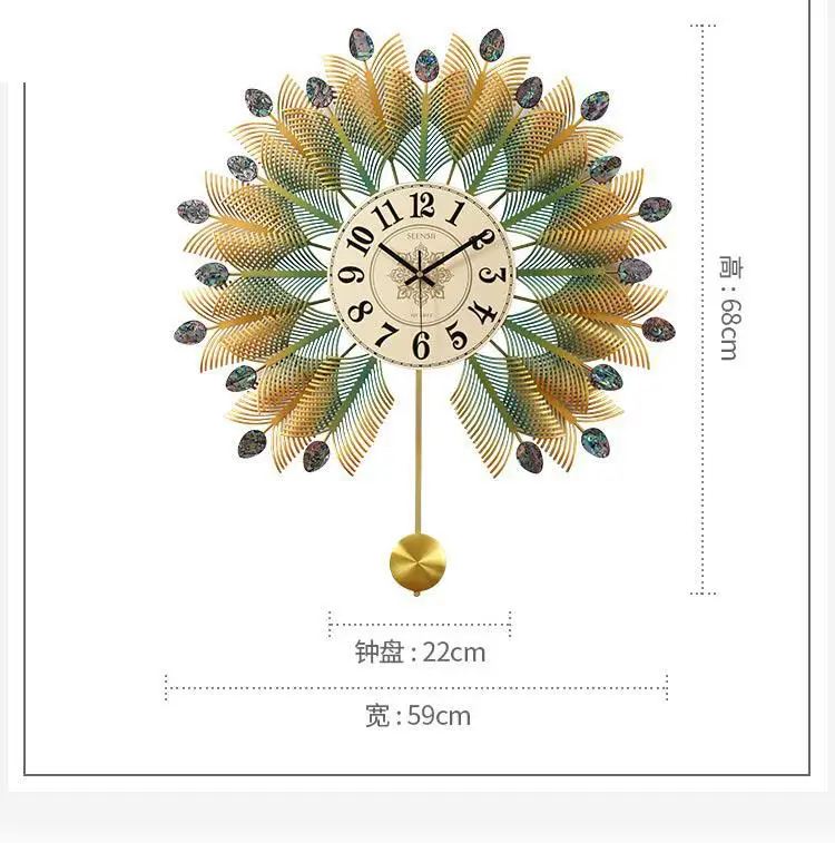

Large 3D Gold Wall Watch Peacock Wall Clock Metal Watch for Home Living Room Decoration DIY Clocks Crafts 68x59cm 1657585