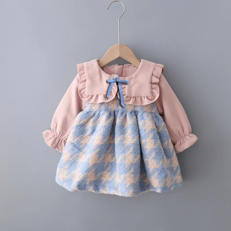 Платья для маленьких девочек осенне-зимнее хлопковое платье с цветочным