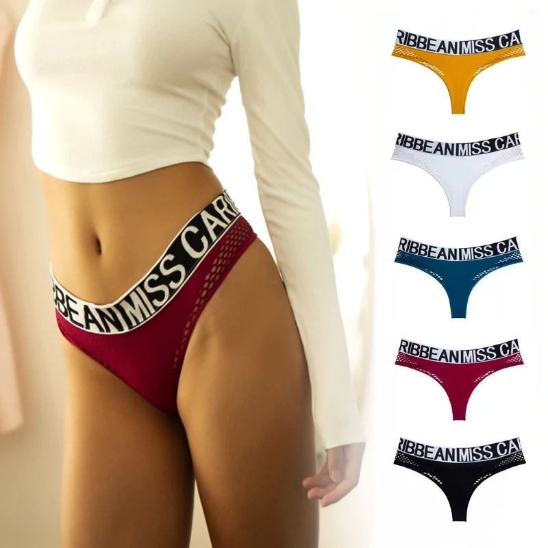 

Sexy Women's Panties Sports Breathable Underwear Fashion Mesh Lingerie Hot G-Strings Low Waist Hollow Thongs Girls T-Back Femme
