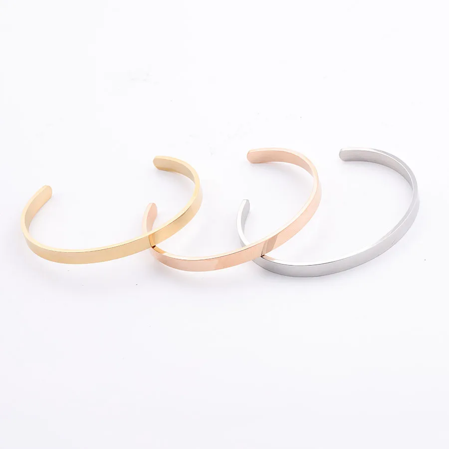 

100% Stainless Steel Metal Stamping C Open Cuff Bangle For Engrave DIY 65mm Mirror Polished Wholesale 5pcs