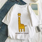 Женская футболка с рисунком животных, жирафа, летняя, белая