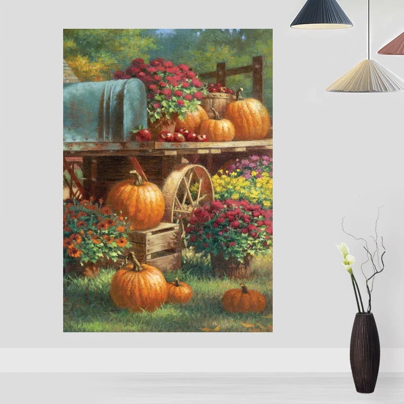 Винтажный Сельский Осенний урожай цветок ферма постер с тыквой холст печать