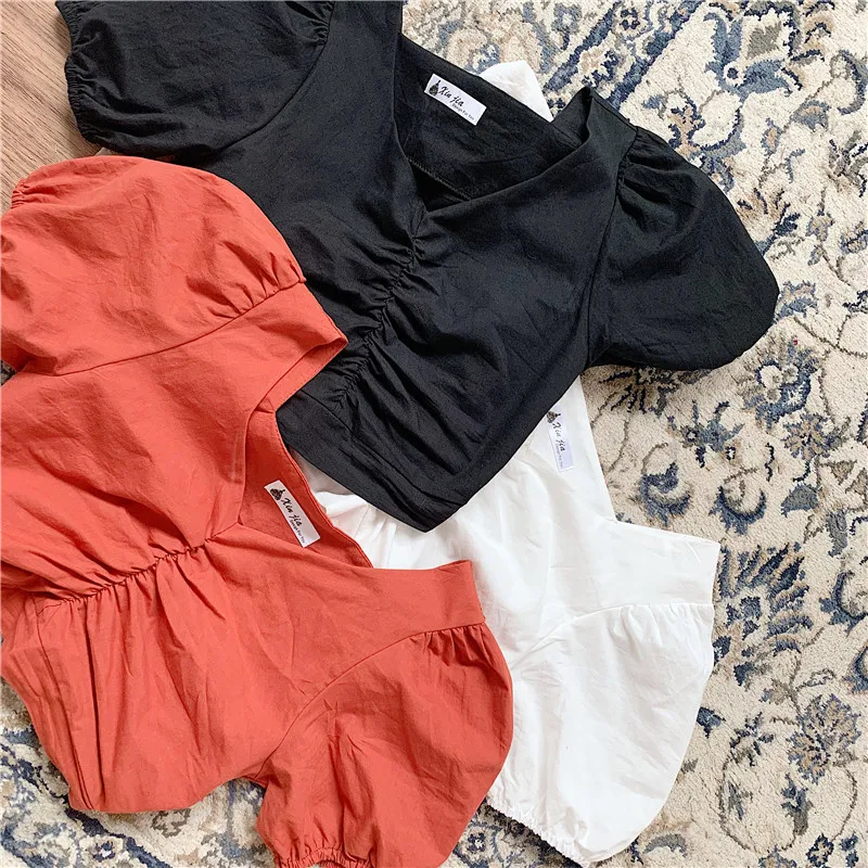 

Fashion Women Summer Blusas Puff Sleeve Blouse Square Collar Solid Crop Tops Women Casual Short Sleeve Blouse Shirt 2020