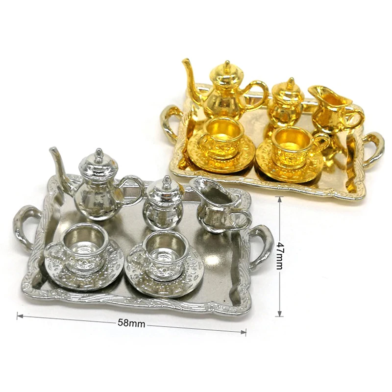 

10Pcs/Set Dollhouse Miniature Metal Tea Set Model Dollhouse Furniture Miniature Toy For Dollhouse Decoration New