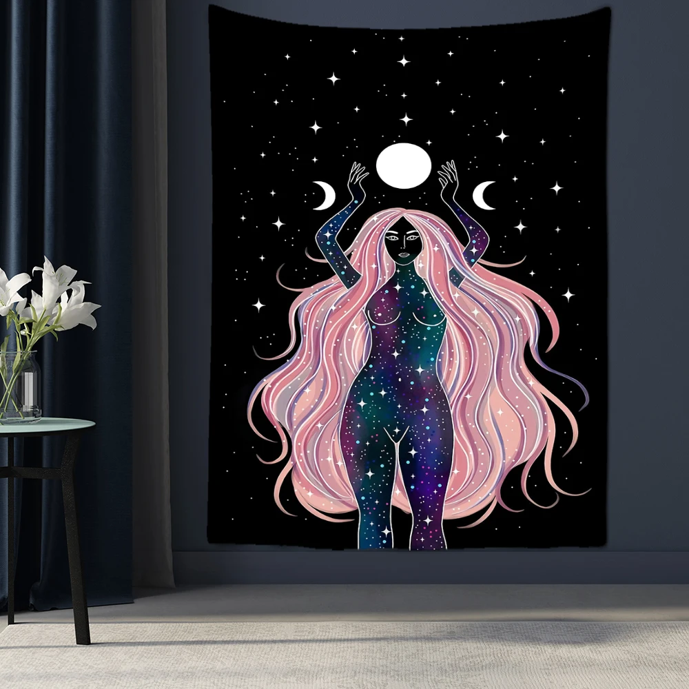 Индийская Луна фаза девушка МАНДАЛА ГОБЕЛЕН на стену богемное кружево хиппи