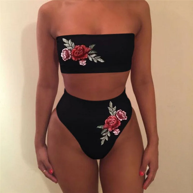 Летний женский купальник сексуальный цветочный принт бикини Женский вышитый