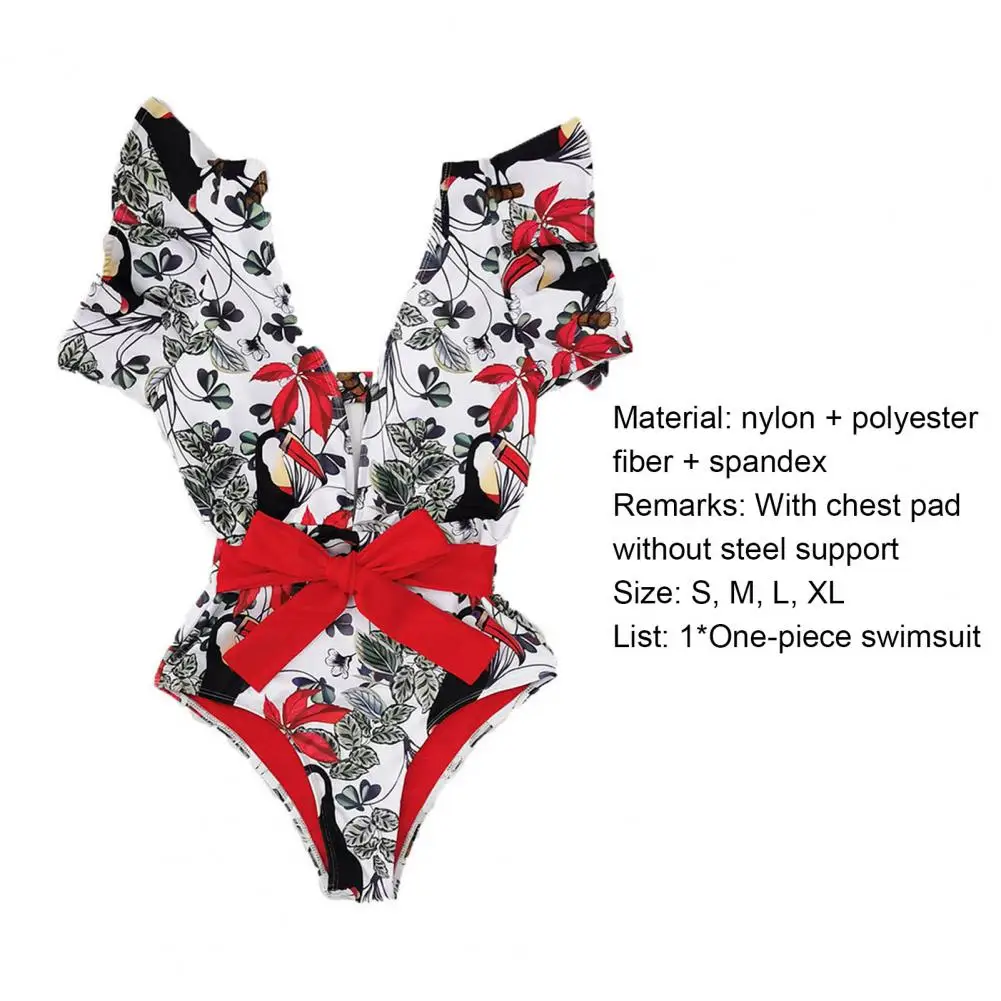 

Summer Ladies Sexy One-Piece Monokini Deep V Neck Floral Print Swimsuit Summer Ladies Summer Beachwear