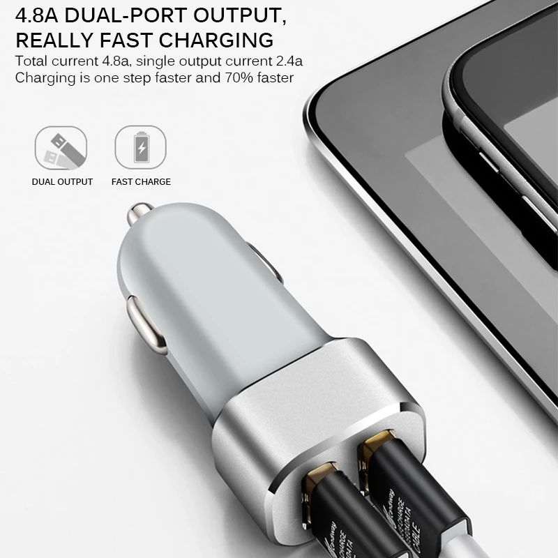 Адаптер для автомобильного прикуривателя 4.8A телефон зарядка прикуриватель USB
