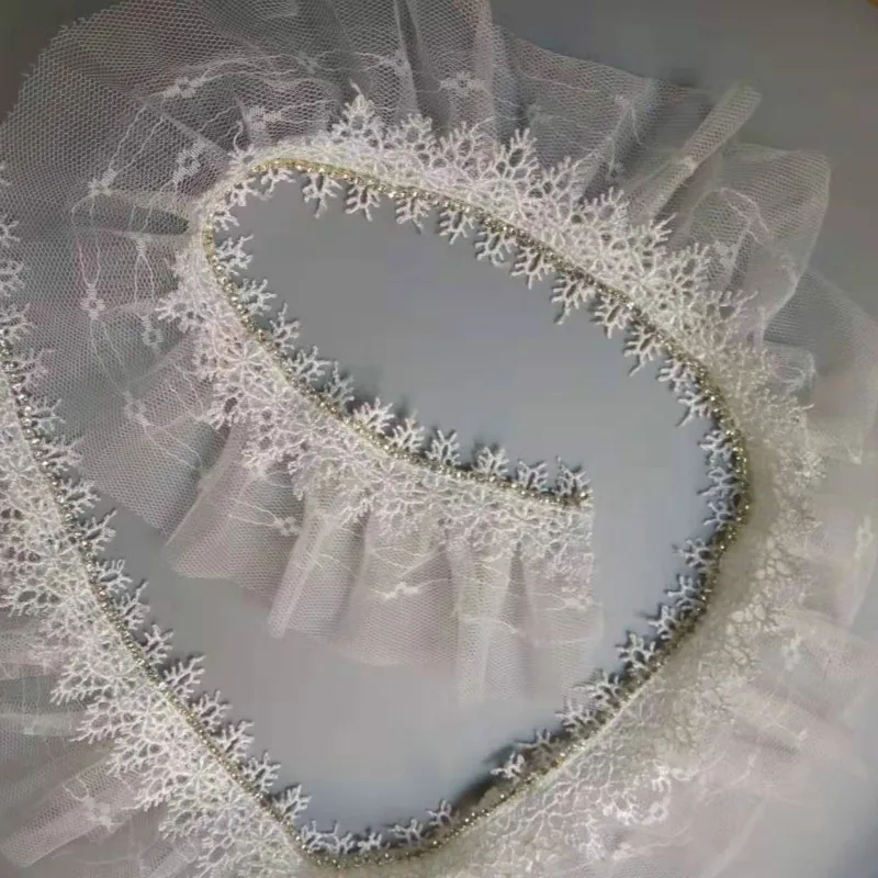 

2 ярда, белая двухслойная плиссированная лента из органзы, вышитая кружевная отделка, ткань «сделай сам» для костюма, собранного свадебного платья, шитья, Новинка
