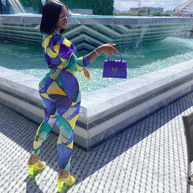 2020 Autumn/winter European and American new women's fashion print long-sleeved trousers sport casual suit