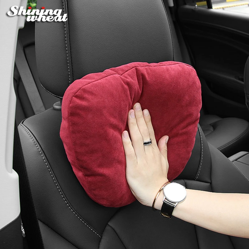 Alcantara Material Car Neck Headrest Pillow Cushion Auto Seat Head Support Neck Protector Automobiles Seat Neck Rest