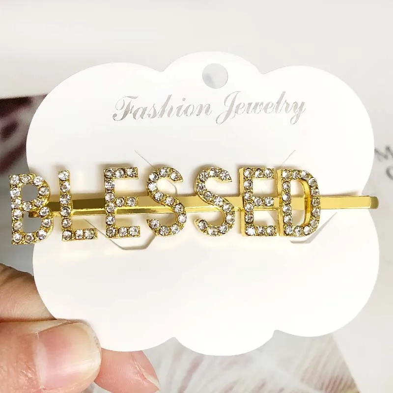 BLESSED Gold 1 шт. QUEEN/GODDESS/BLESSED буквы хрустальные шпильки для волос Стразы заколки для волос металлические заколки женские головные уборы аксессуары для укладки волос - Цвет: BLESSED Gold