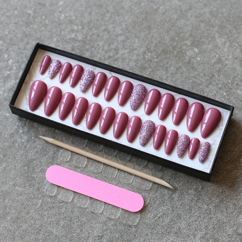 Box-03 Рубиновый Красный Блестящий Порошок стилет УФ глянцевый поддельные ногти черный градиент Свадебные накладные ногти синий 28 шт полный набор - Цвет: Box-03