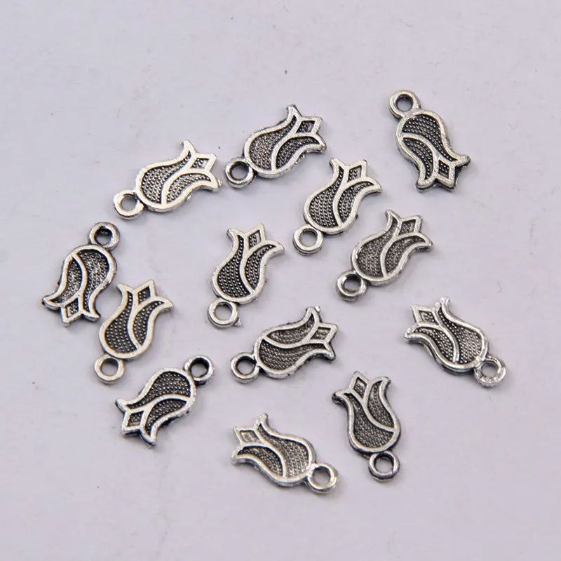 10 шт. 11x5 мм Подвески в виде цветка тюльпана античные серебряные ювелирные изделия