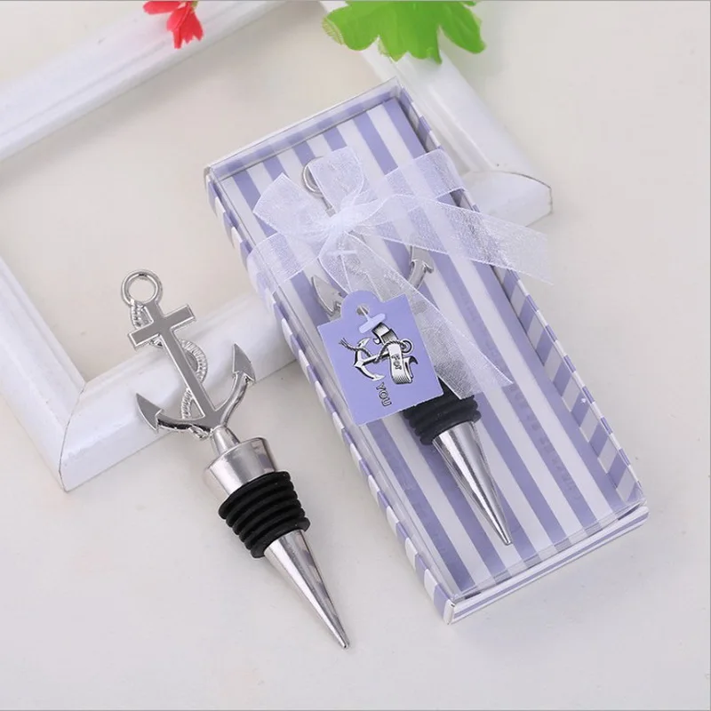 (10 шт./лот) Бесплатная доставка + серебряный якорь дизайн бутылки вина Пробка