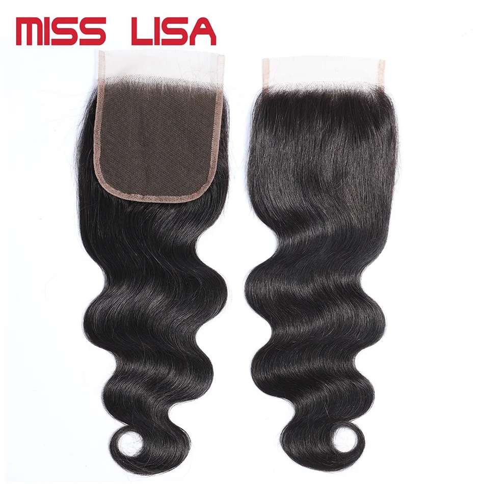 MISS LISA Body Wave 4X4 кружевная застежка бесплатно/Средняя/Тройная швейцарская среднего