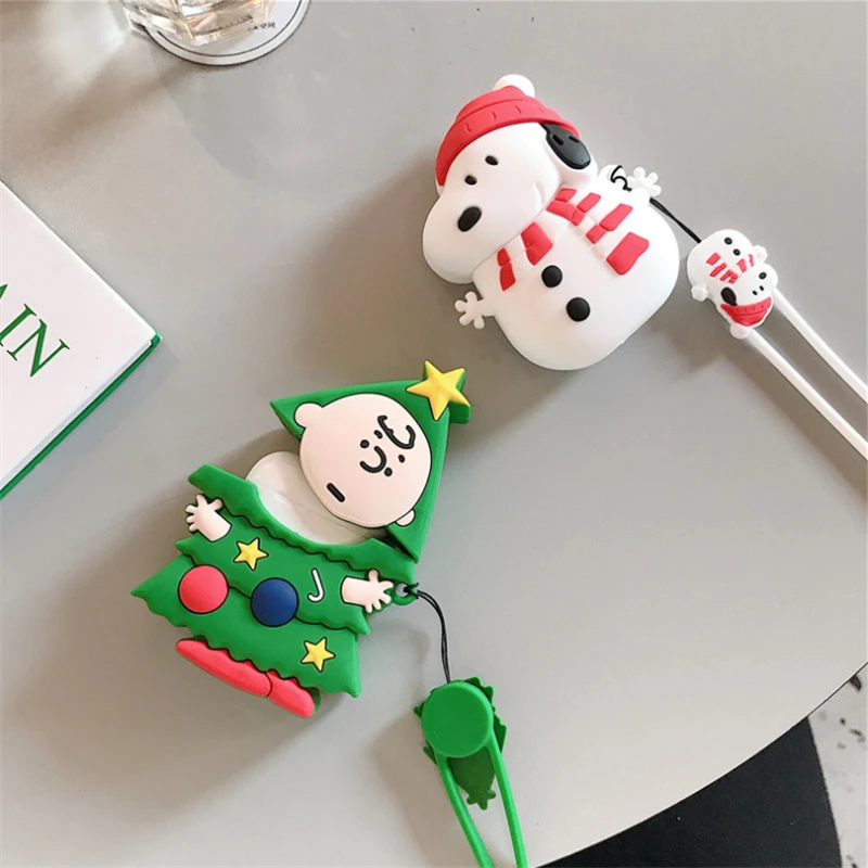 3D милый чехол для наушников Airpods 2 1 Snoopy Рождественская елка Charlie мультяшный