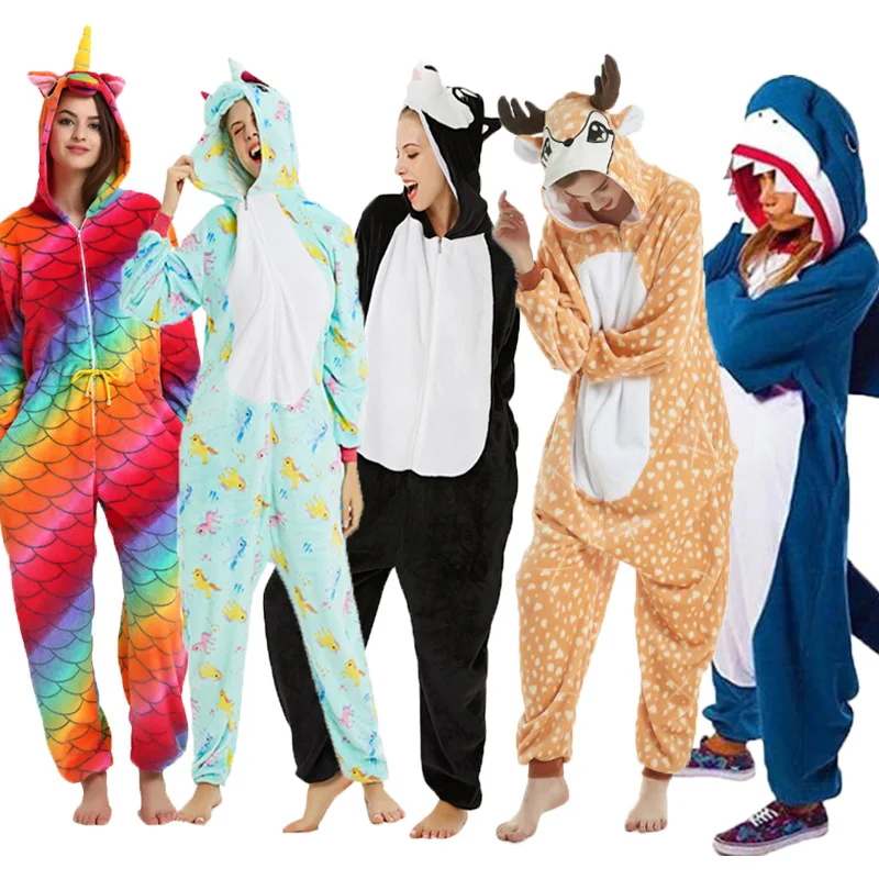 Новые зимние пижама кигуруми для взрослых с рисунками животных одежда сна