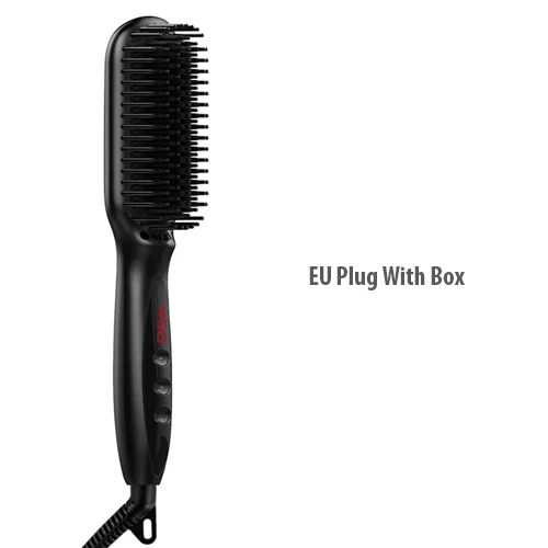 EU black with box Профессиональный Выпрямитель для бороды, расческа для выпрямления волос, расческа для бороды, мужской инструмент для укладки волос, щетка для волос, стайлер - Цвет: EU black with box
