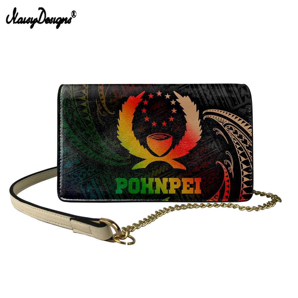 

NOISYDESIGNS Pohnpei Polynesian Samoan Tribal Women Messenger Bags Brand Designer Shoulder Bag Teen Girls PU Leather Chain Bag