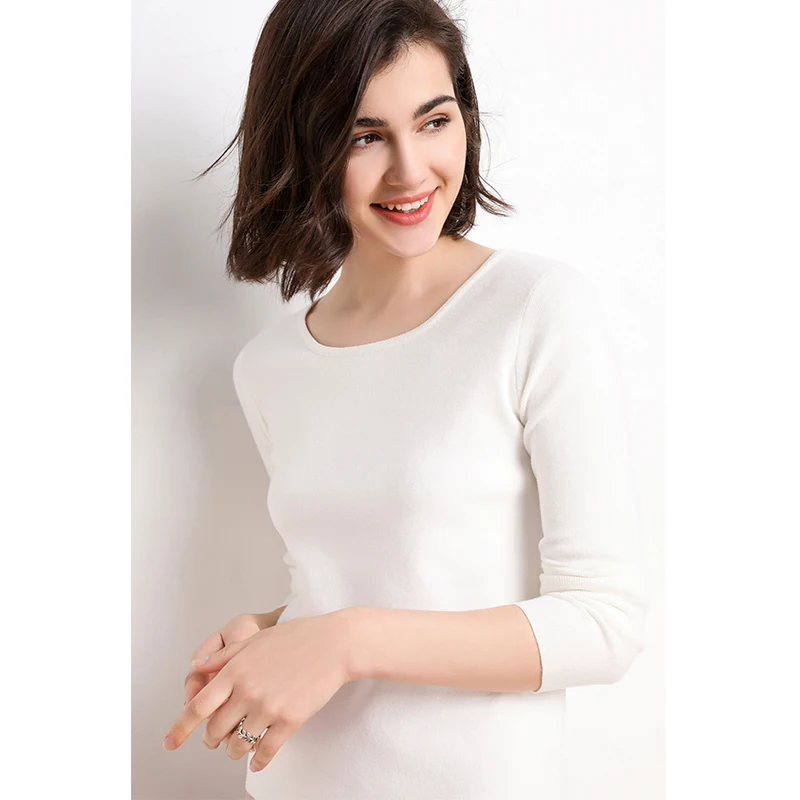 2020 new women's pullover square collar sweater spring and autumn basic slim cashmere wool blend soft solid fashion | Женская одежда