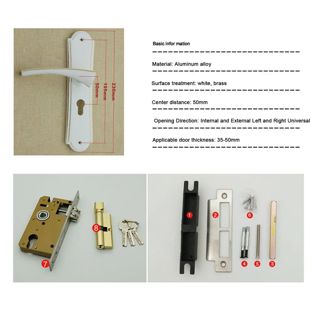 

Vintage Alloy Door Lock European Style Retro Bedroom Door Handle Lock Interior Anti-theft Room Safety Door Lock