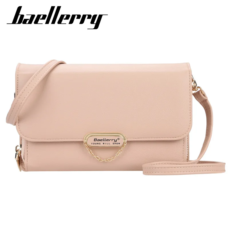 Baellerry Women Messenger Bag Solid Color Zipper Pocket Shoulder Bag Cards Holder Long Wallet Fashion Female Clutch  for Daily