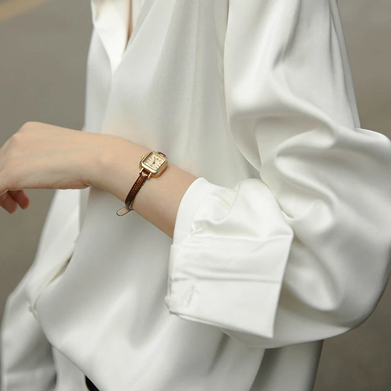 

2021 New Silk Stain Women's Shirt Female Blouse Tops Long Sleeve Turn-down Collar Korean Office OL Style Loose Blouses zaraing