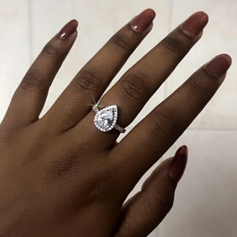 Роскошное женское кольцо с обещанием 925 Серебряная груша 3 карат бриллиантовые