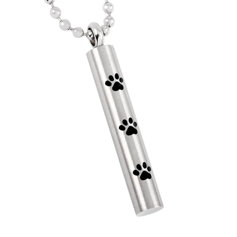 

SJFE993 Hot Sale Pet Paw Print Cylinder Stainless Steel Memorial Urn Pendant Hold Animal Ashes Keepsake Cremation Necklace