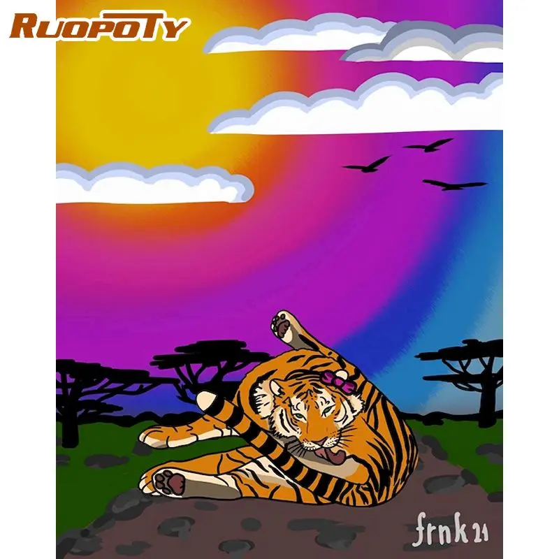 

RUOPOTY Painting By Numbers Tiger Animals Handpainted Paintings by numbers For adult and Child On Canvas