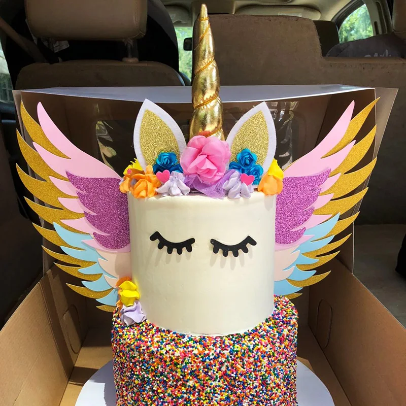 

Cake Topper Unicorn Gold-Horns Birthday Party Cake Decor Cake Unicornio Wings New Born Girl Boy Birthday Decoraiton Baby shower