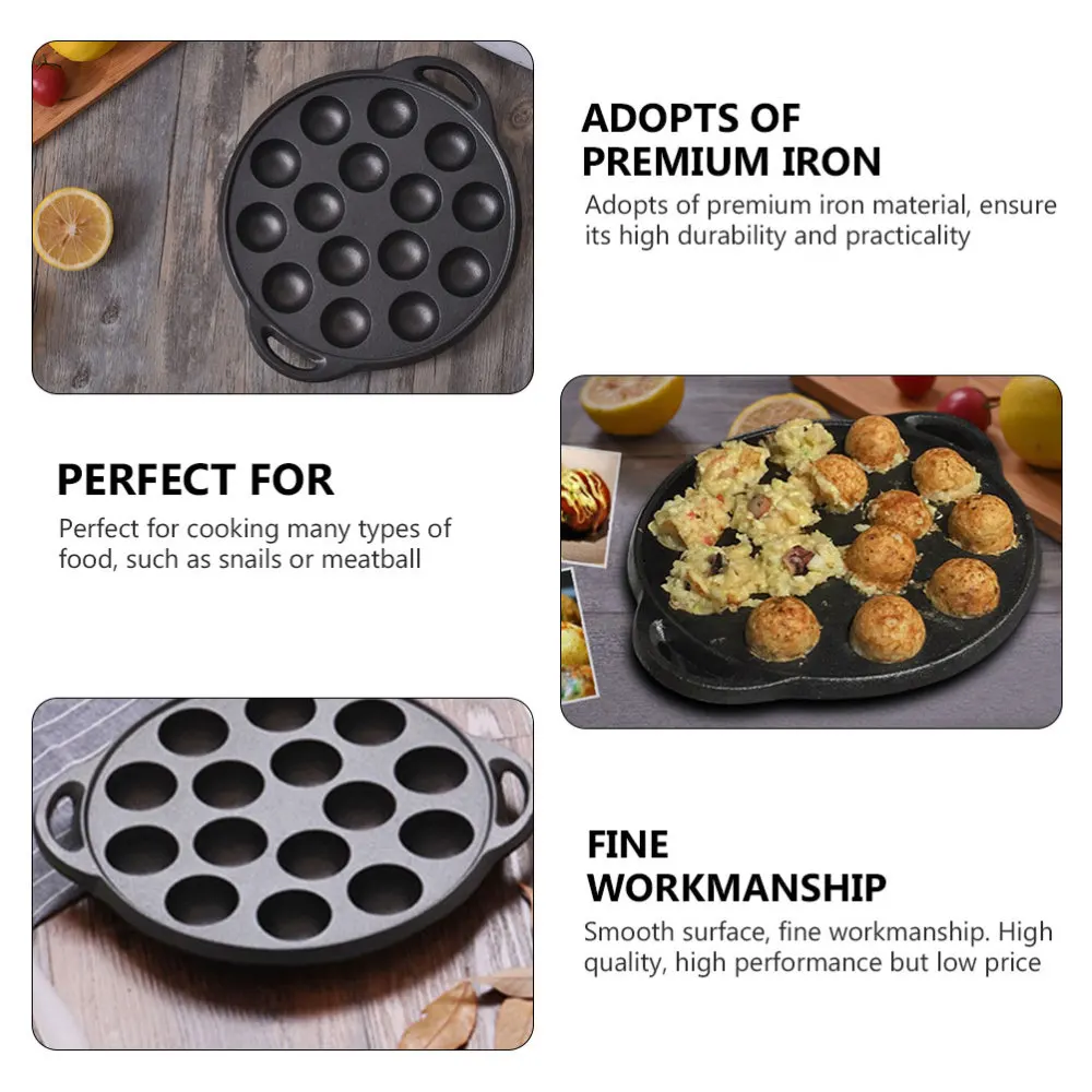 

1PC Casting Iron Pan Thickened Frying Pan Practical Snail Pan (Holes Black)
