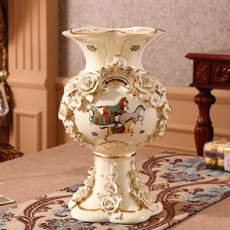 

European Luxury Ceramics Flower Vase Decoration Horse Table Floral Organ Art Sculpture Home Office Decoration Ornaments