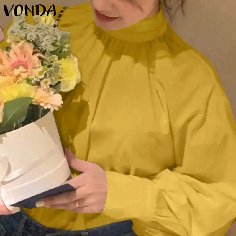 

Женские Элегантные рубашки с длинным рукавом 2022 VONDA однотонная Повседневная Блузка модные плиссированные топы с ложным воротником женские ...