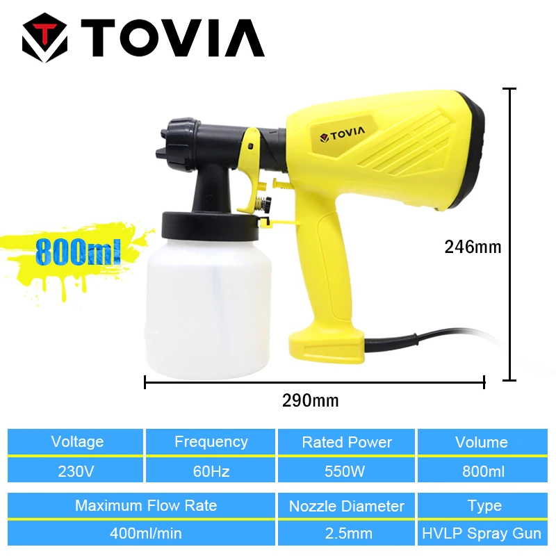 TOVIA 230V электрический пистолет-распылитель 800 мл HVLP распылитель для краски